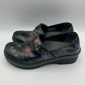 Dansko Vegan Clogs Women Size 37 US 6.5-7 Black Multi Color Frog Slip On Shoes